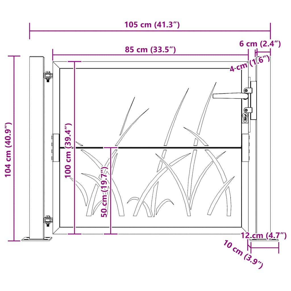 Gartentor 100x100 cm Cortenstahl Gras-Design