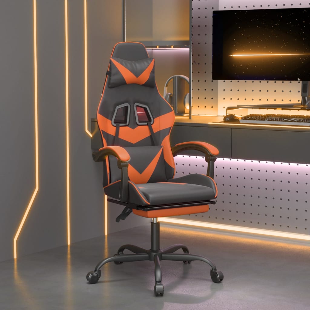 Gaming-Stuhl mit Fußstütze Schwarz und Orange Kunstleder