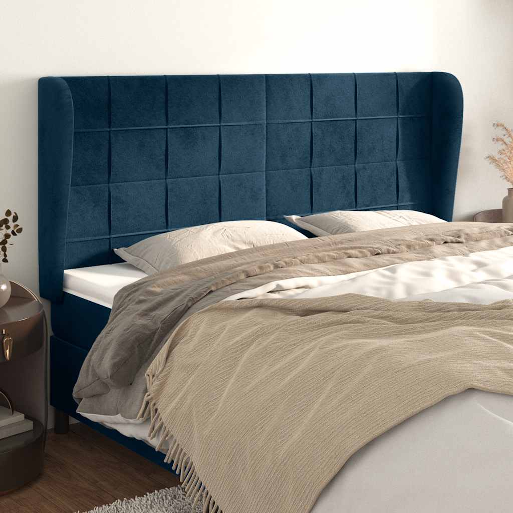 Kopfteil mit Ohren Dunkelblau 203x23x118/128 cm Samt