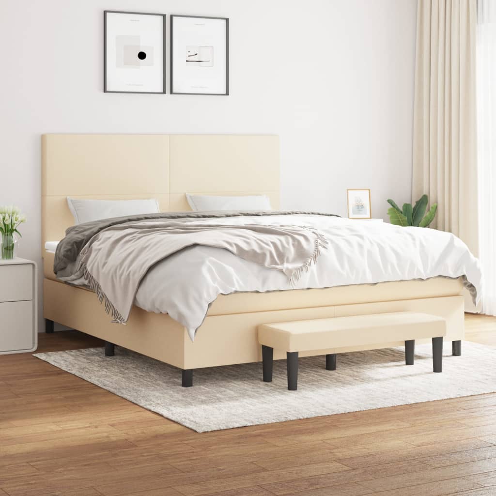 Boxspringbett mit Matratze Creme 180x200 cm Stoff