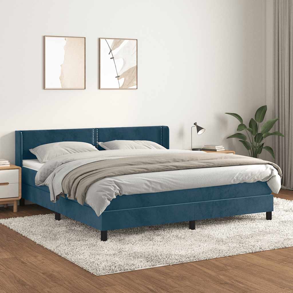 Boxspringbett mit Matratze Dunkelblau 180x200 cm Samt