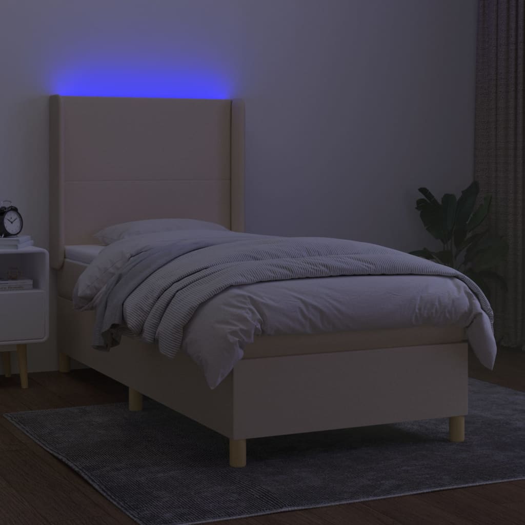 Boxspringbett mit Matratze & LED Creme 90x200 cm Stoff