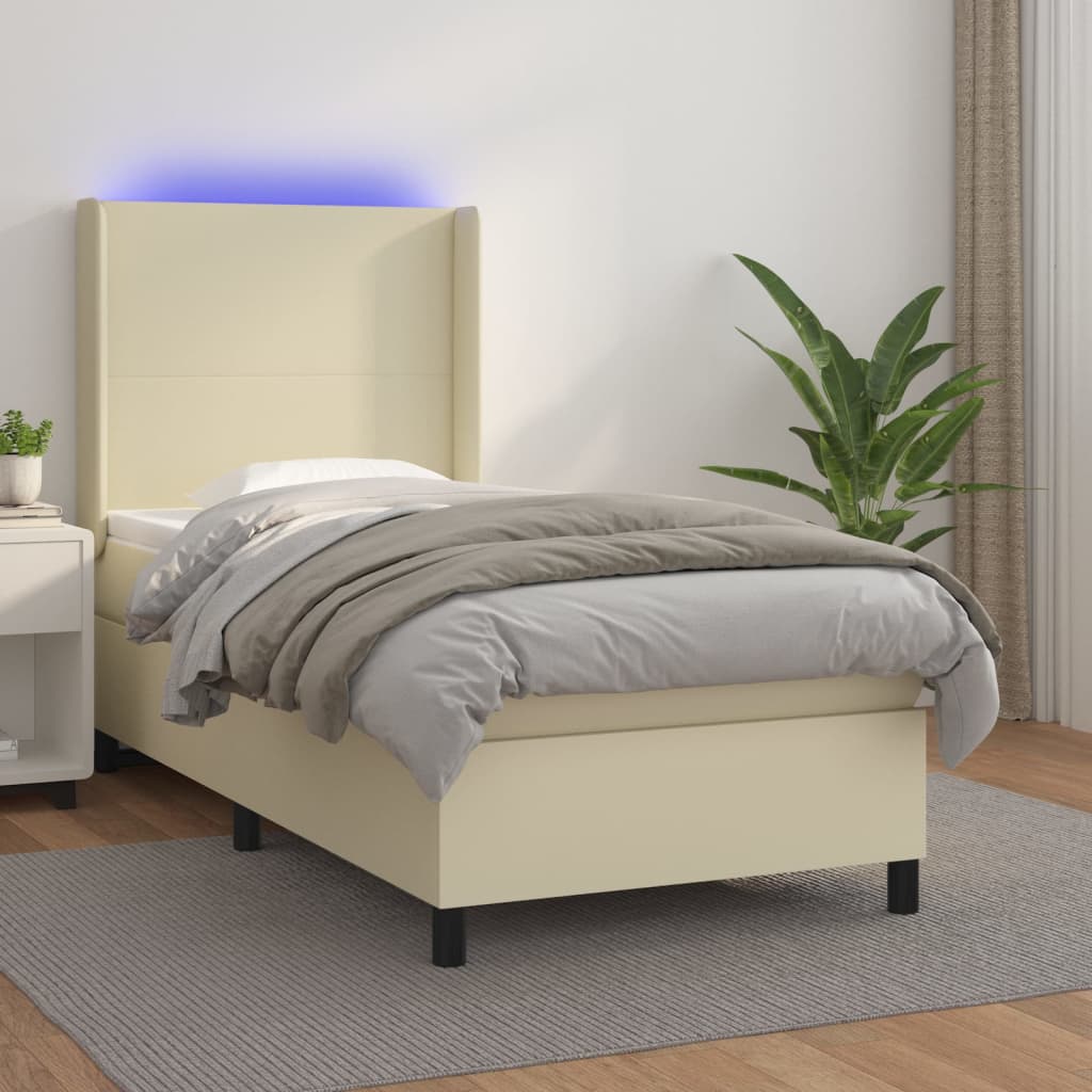 Boxspringbett mit Matratze & LED Creme 100x200 cm Kunstleder