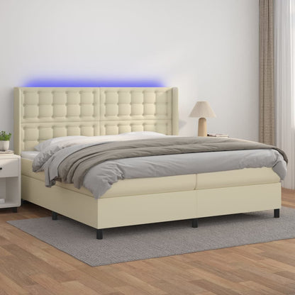 Boxspringbett mit Matratze & LED Creme 200x200 cm Kunstleder