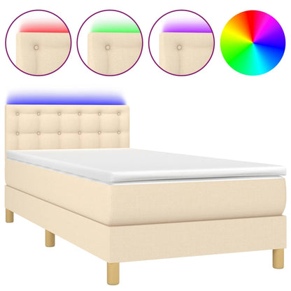 Boxspringbett mit Matratze & LED Creme 100x200 cm Stoff