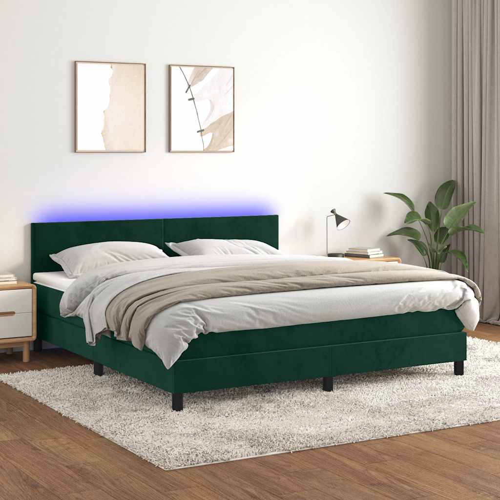 Boxspringbett mit Matratze & LED Dunkelgrün 160x200 cm Samt
