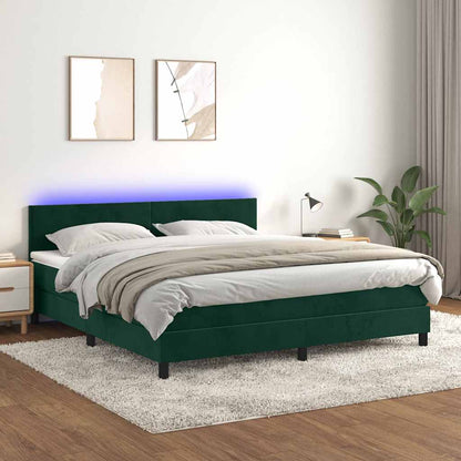 Boxspringbett mit Matratze & LED Dunkelgrün 160x200 cm Samt