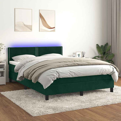 Boxspringbett mit Matratze & LED Dunkelgrün 140x190 cm Samt