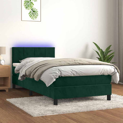 Boxspringbett mit Matratze & LED Dunkelgrün 90x200 cm Samt