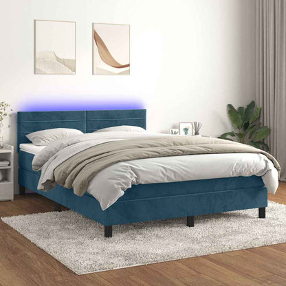 Boxspringbett mit Matratze & LED Dunkelblau 140x190 cm Samt