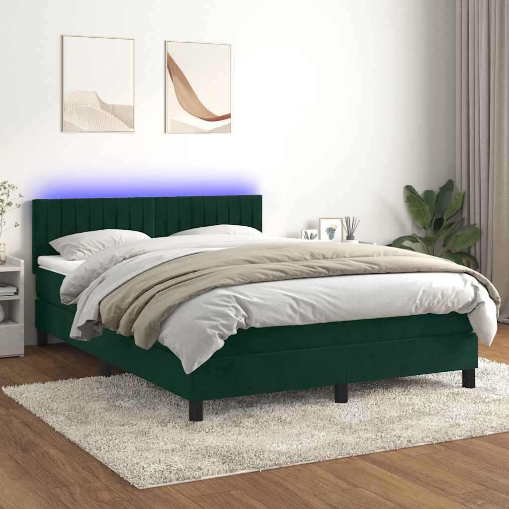 Boxspringbett mit Matratze & LED Dunkelgrün 140x190 cm Samt