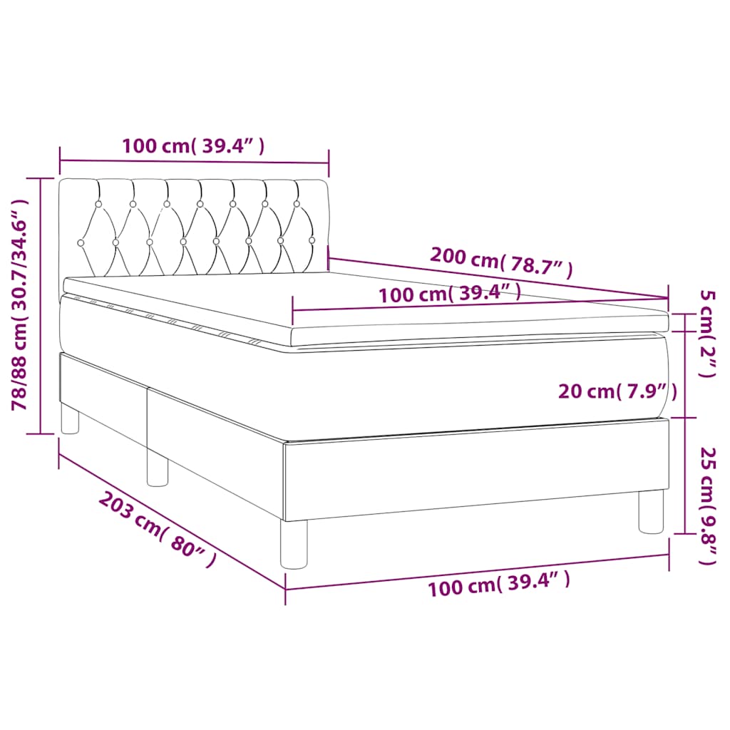 Boxspringbett mit Matratze & LED Dunkelgrün 100x200 cm Samt