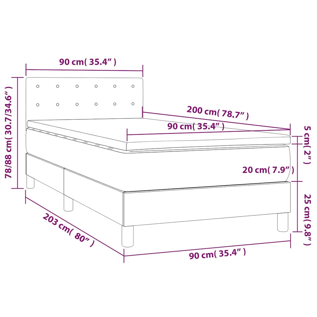 Boxspringbett mit Matratze & LED Dunkelblau 90x200 cm Samt