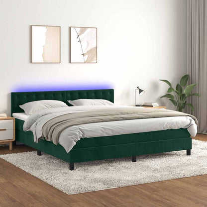 Boxspringbett mit Matratze & LED Dunkelgrün 180x200 cm Samt
