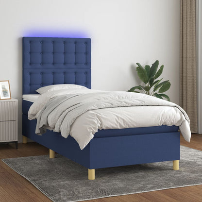 Boxspringbett mit Matratze & LED Blau 90x190 cm Stoff