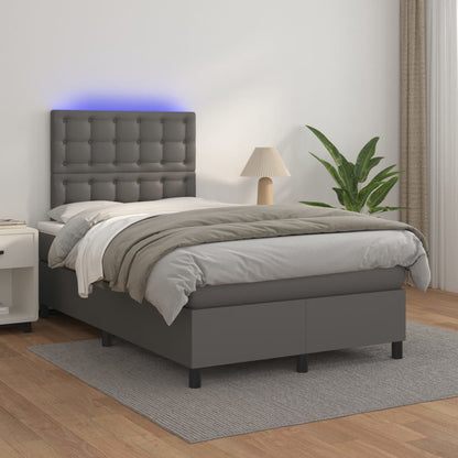 Boxspringbett mit Matratze & LED Grau 120x200 cm Kunstleder