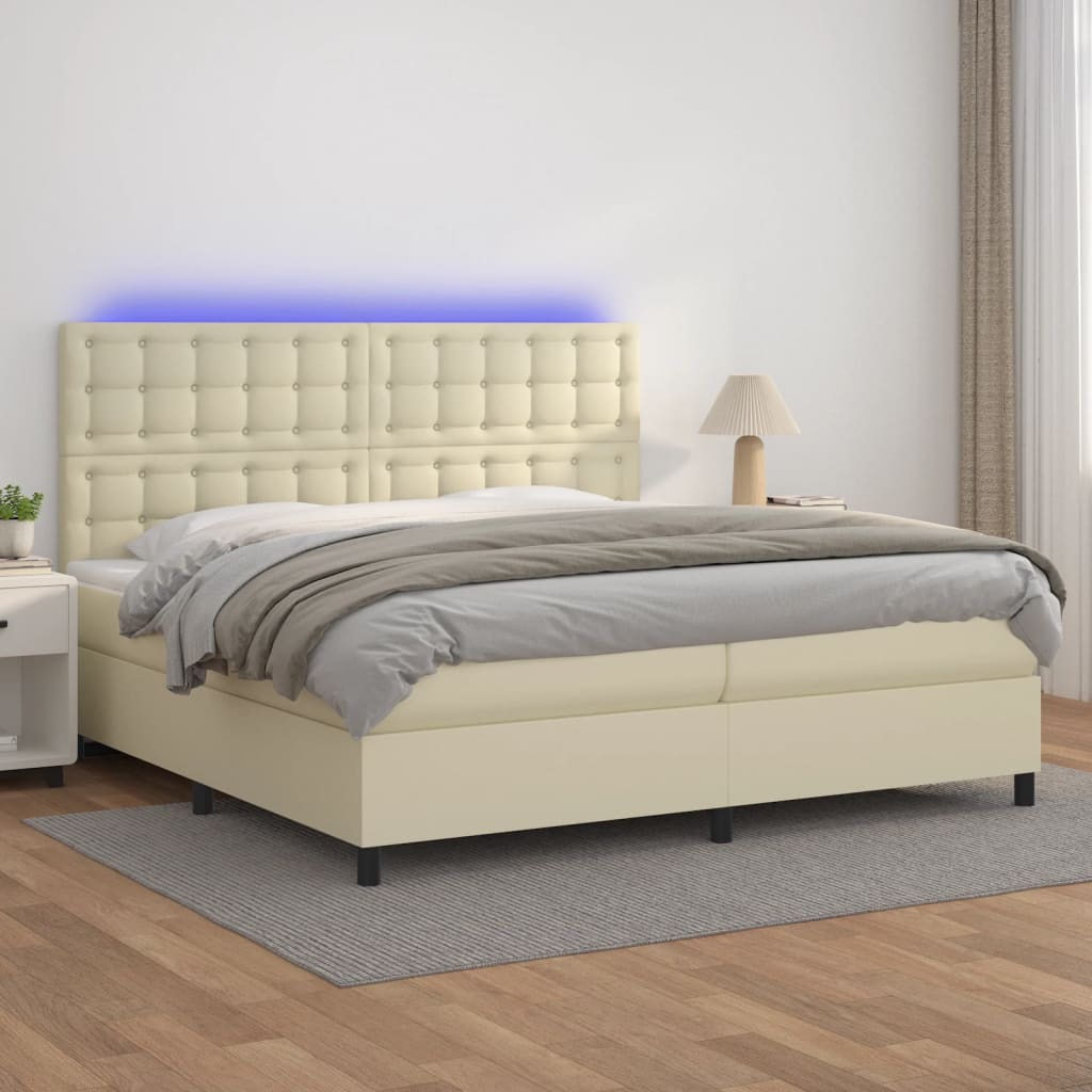 Boxspringbett mit Matratze & LED Creme 200x200 cm Kunstleder