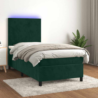 Boxspringbett mit Matratze & LED Dunkelgrün 80x200 cm Samt