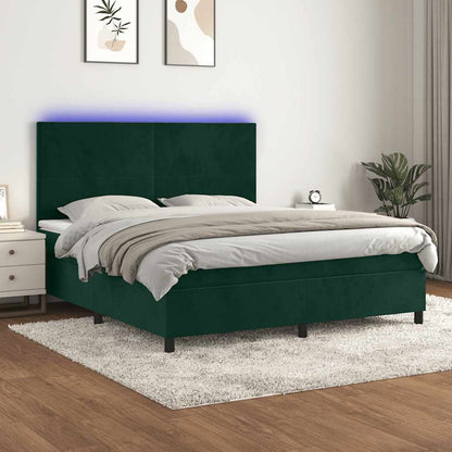 Boxspringbett mit Matratze & LED Dunkelgrün 180x200 cm Samt