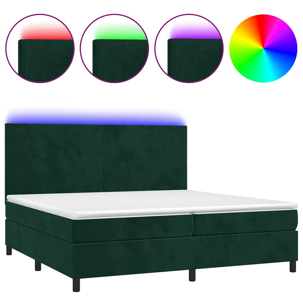 Boxspringbett mit Matratze & LED Dunkelgrün 200x200 cm Samt