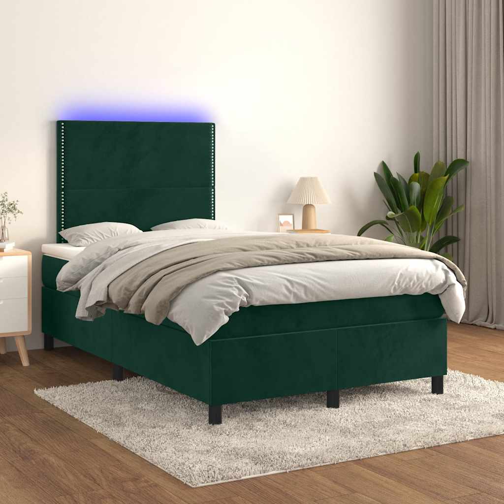 Boxspringbett mit Matratze & LED Dunkelgrün 120x200 cm Samt