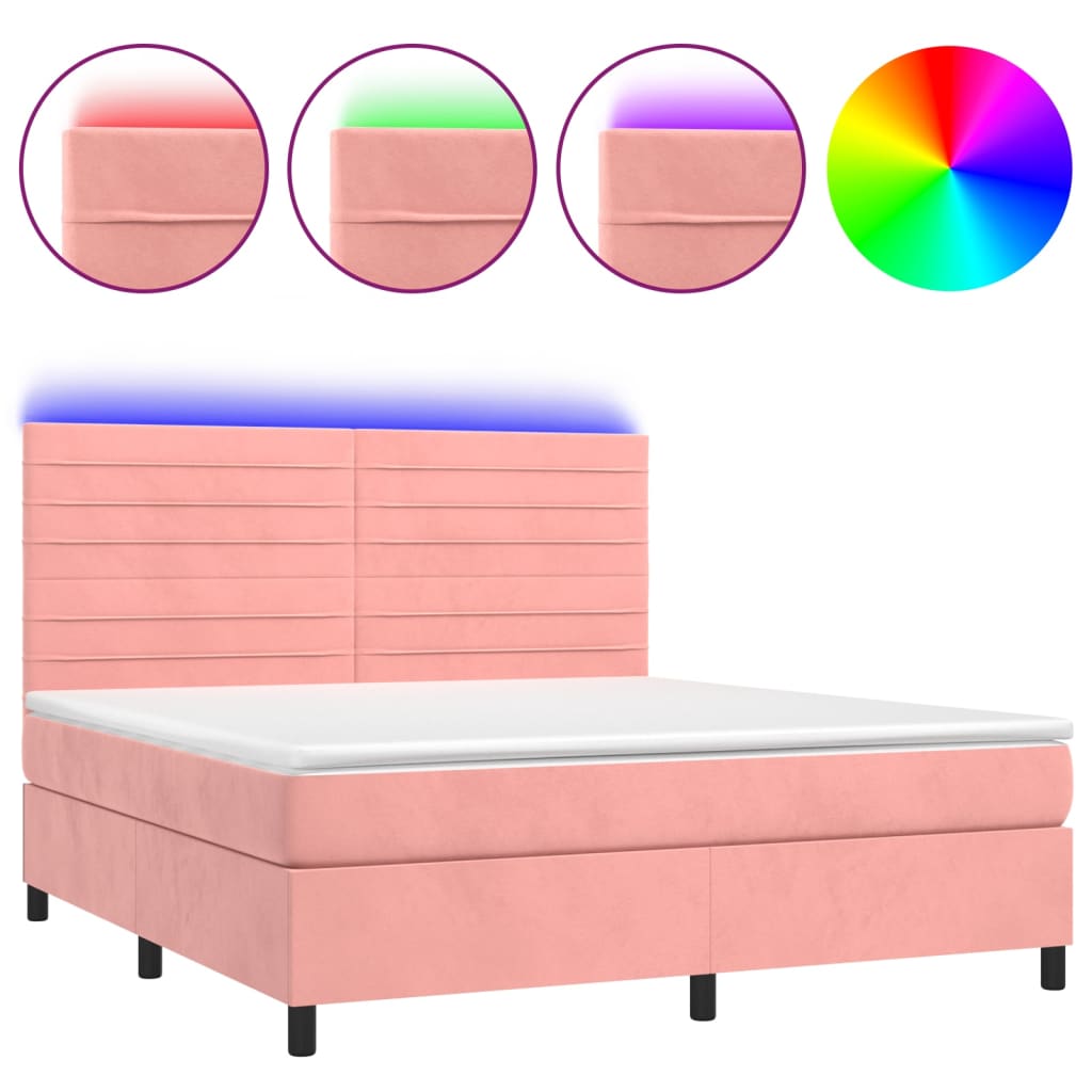 Boxspringbett mit Matratze & LED Rosa 160x200 cm Samt