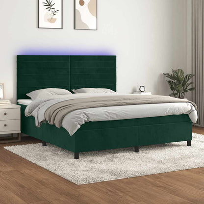 Boxspringbett mit Matratze & LED Dunkelgrün 180x200 cm Samt