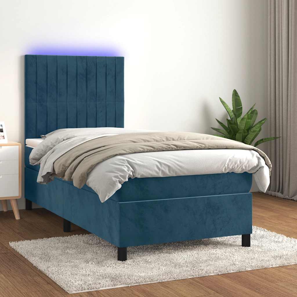 Boxspringbett mit Matratze & LED Dunkelblau 100x200 cm Samt
