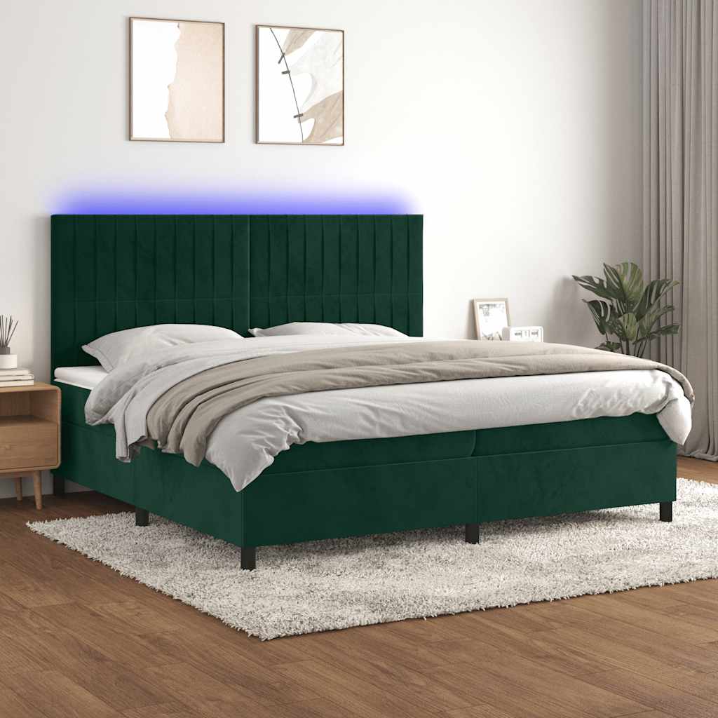 Boxspringbett mit Matratze & LED Dunkelgrün 200x200 cm Samt