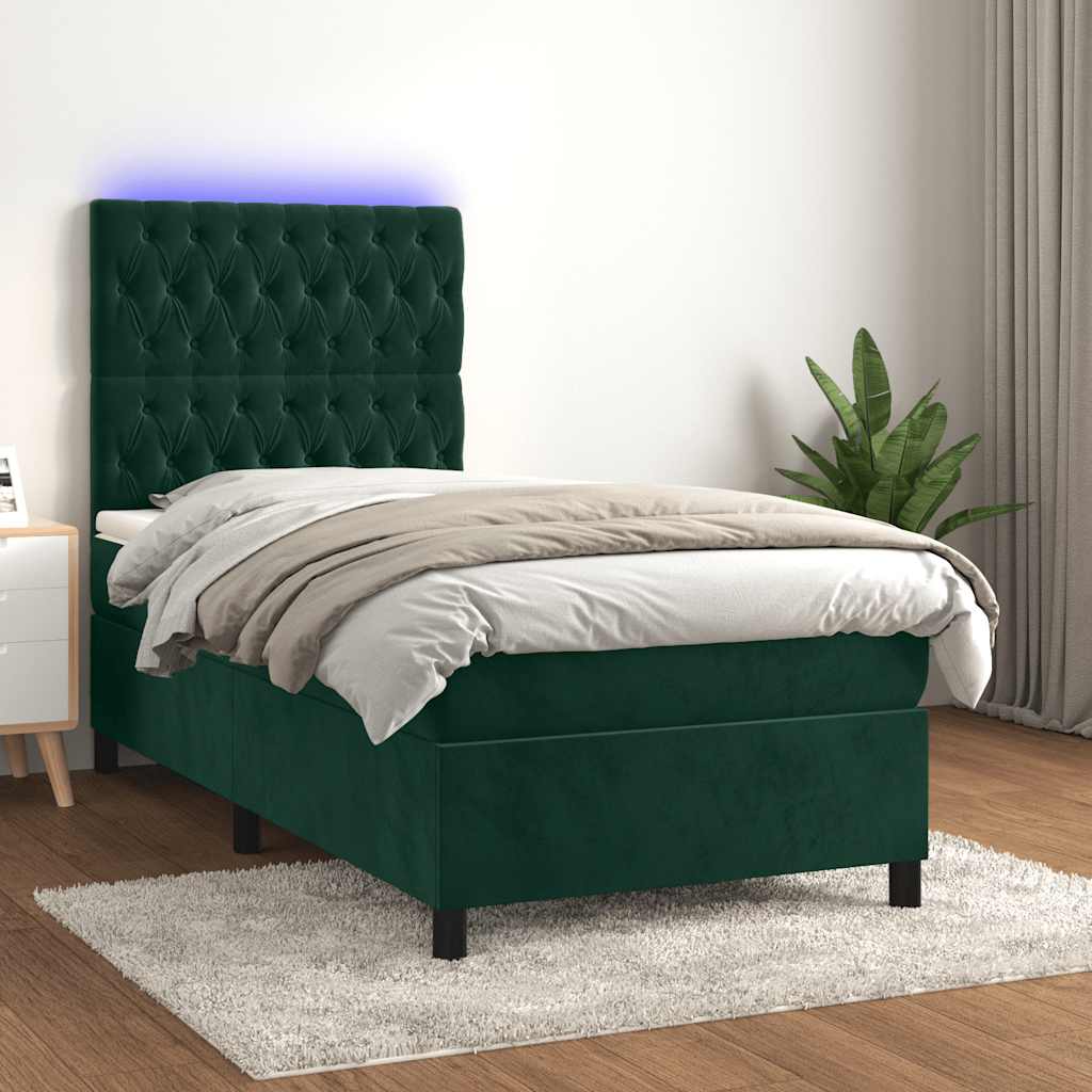 Boxspringbett mit Matratze & LED Dunkelgrün 80x200 cm Samt