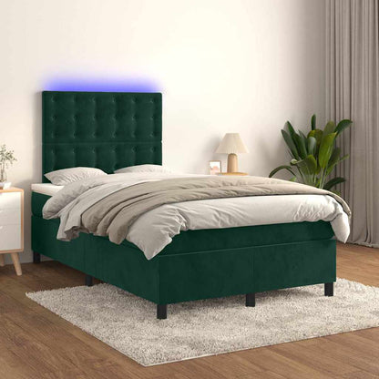 Boxspringbett mit Matratze & LED Dunkelgrün 120x200 cm Samt