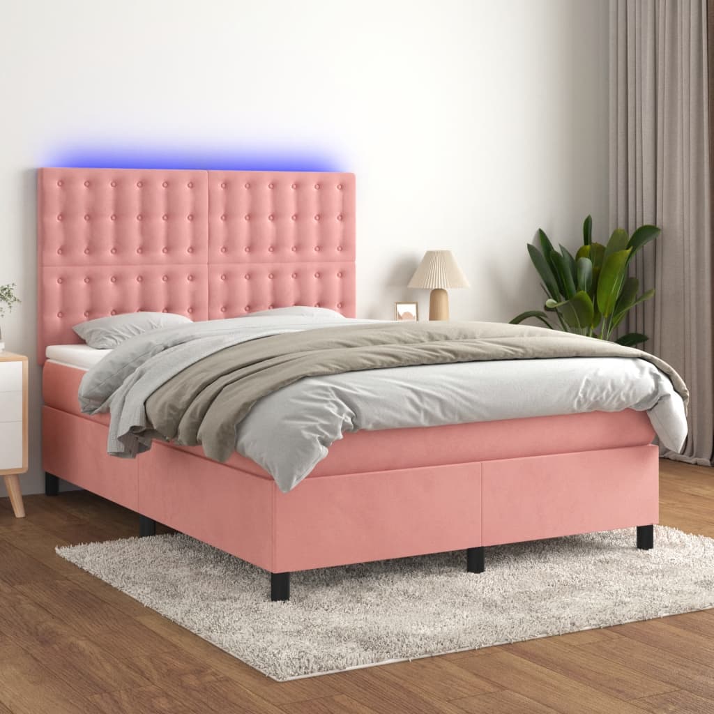 Boxspringbett mit Matratze & LED Rosa 140x200 cm Samt