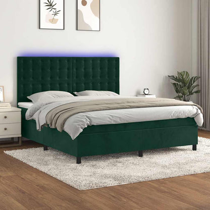 Boxspringbett mit Matratze & LED Dunkelgrün 160x200 cm Samt