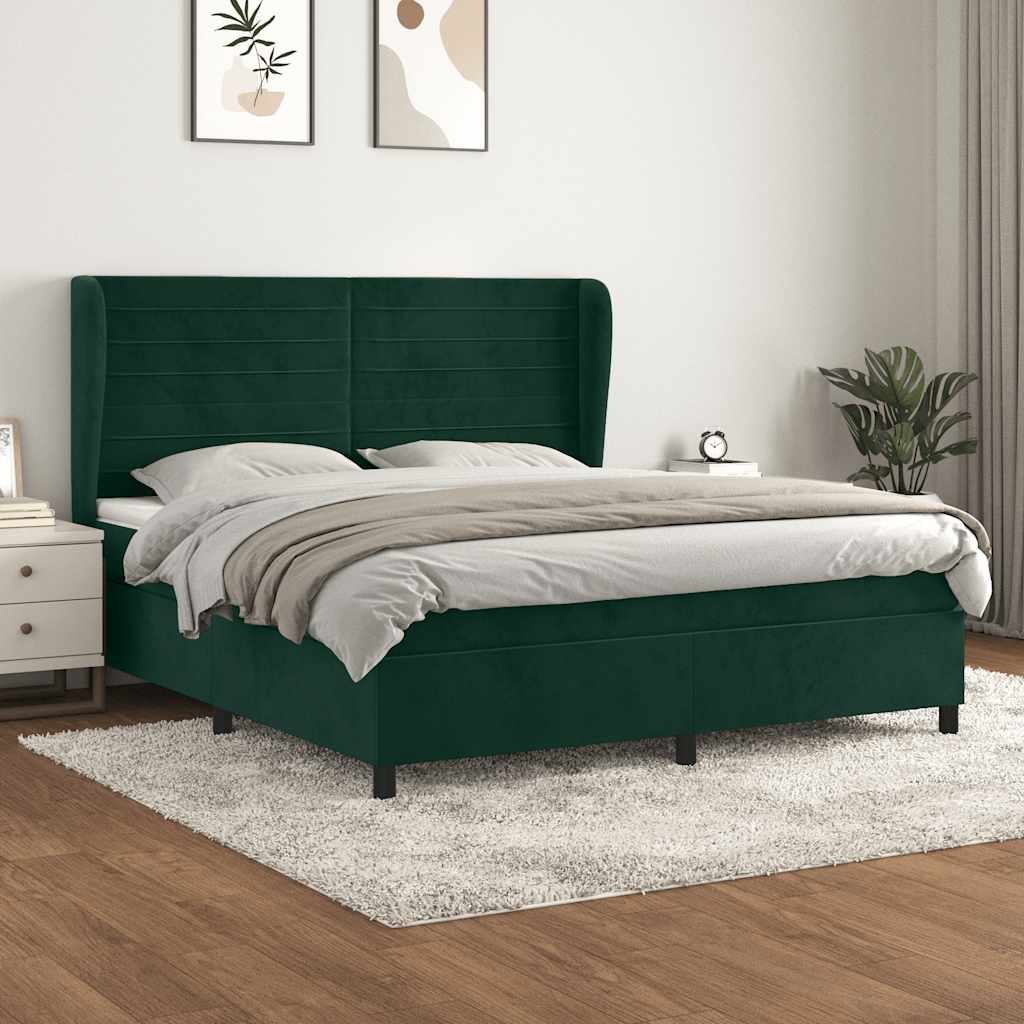 Boxspringbett mit Matratze Dunkelgrün 180x200 cm Samt