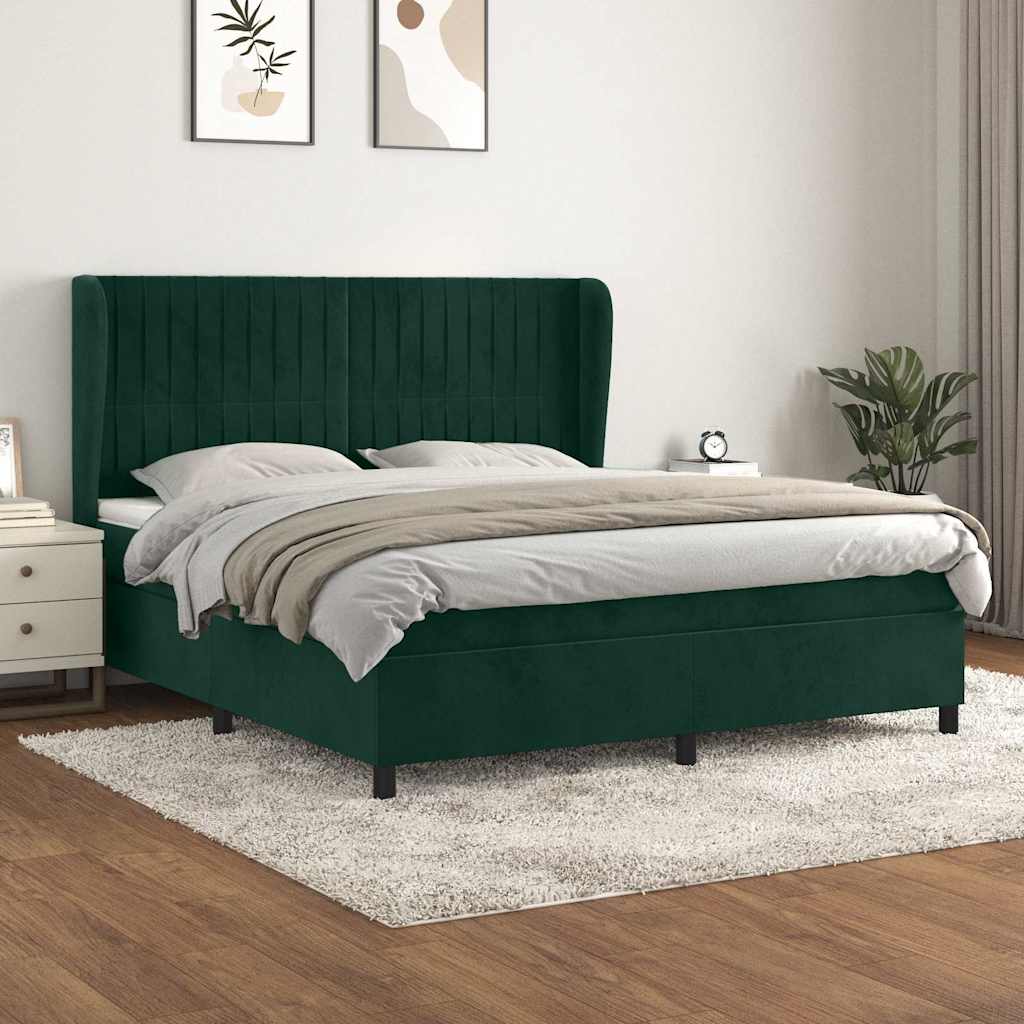 Boxspringbett mit Matratze Dunkelgrün 160x200 cm Samt