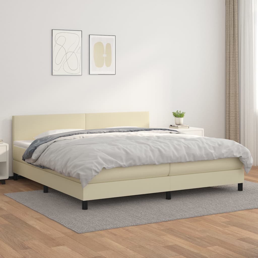 Boxspringbett mit Matratze Creme 200x200 cm Kunstleder