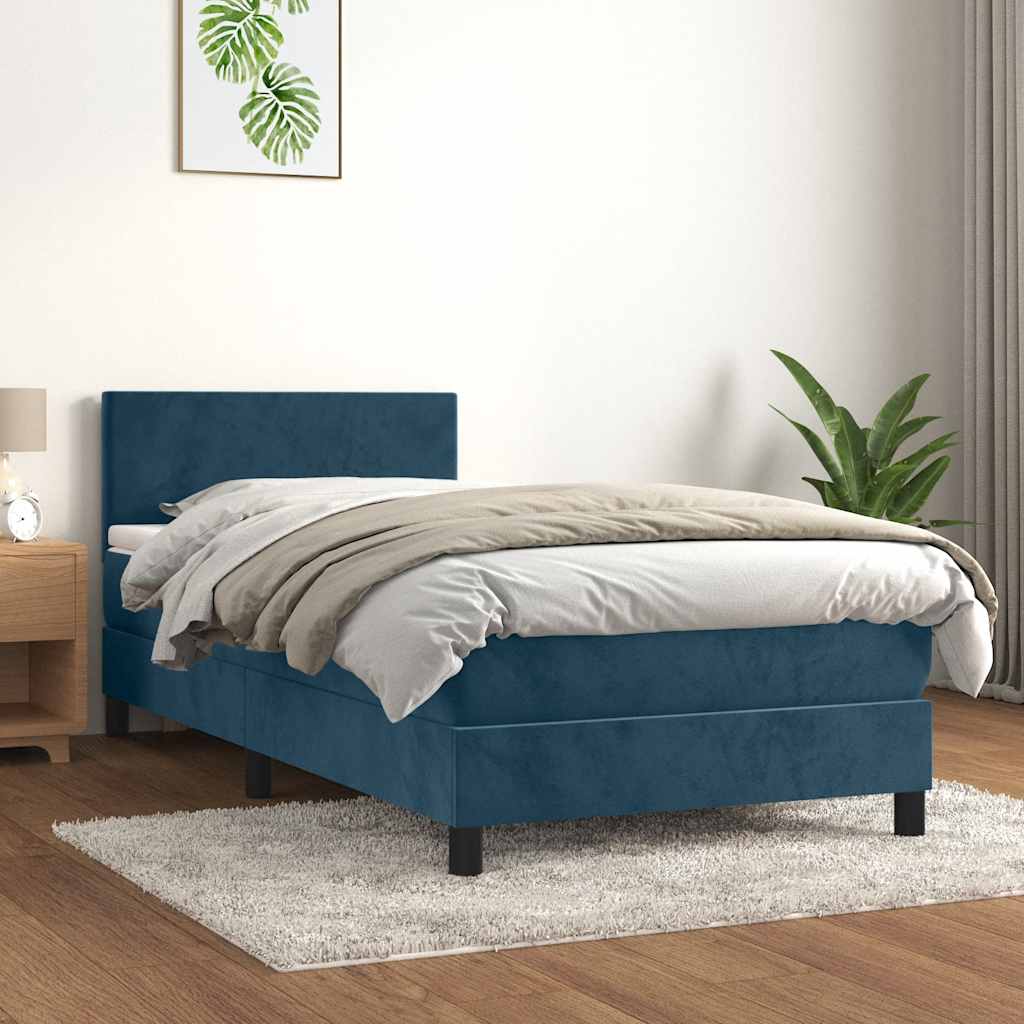 Boxspringbett mit Matratze Dunkelblau 90x200 cm Samt