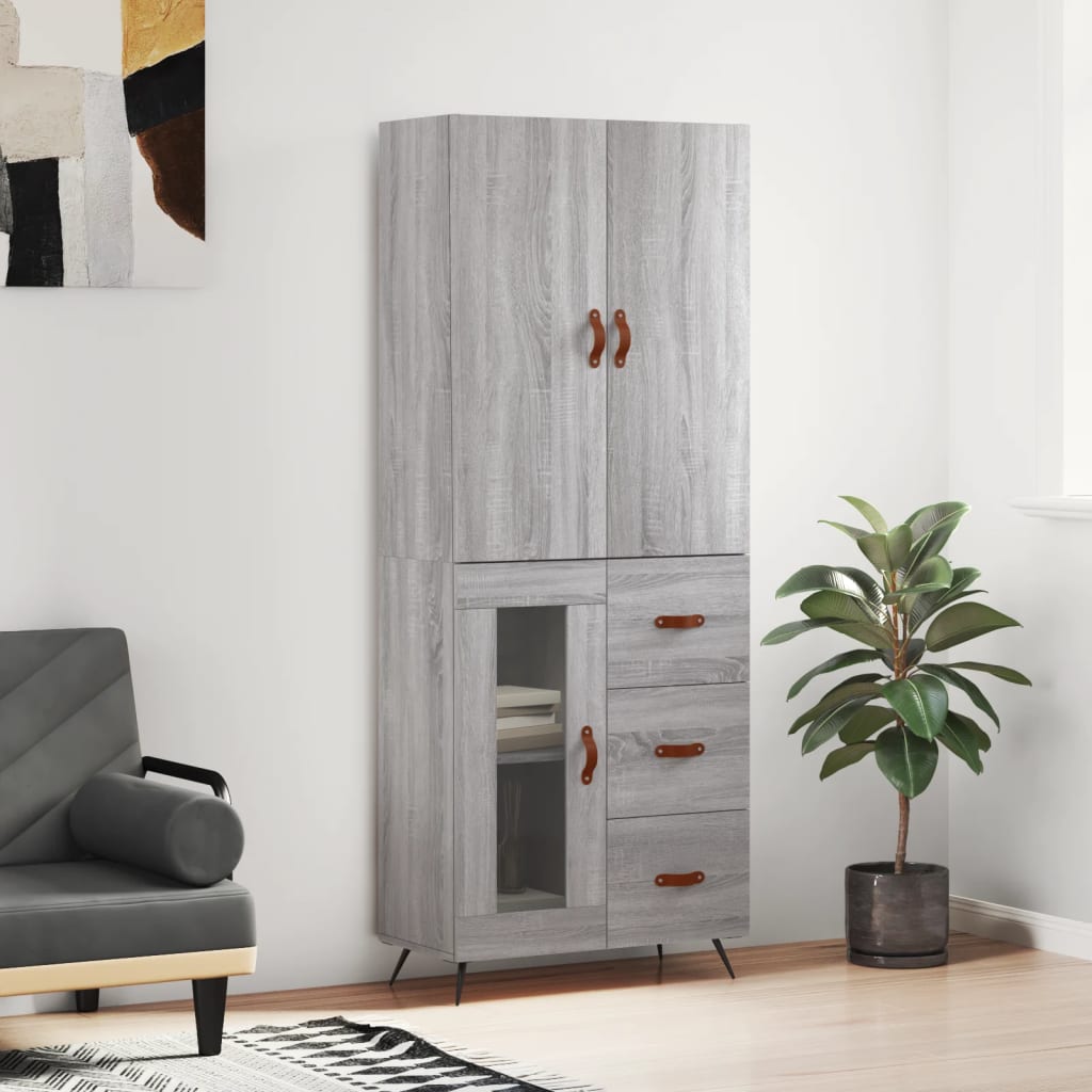 Highboard Grau Sonoma 69,5x34x180 cm Holzwerkstoff