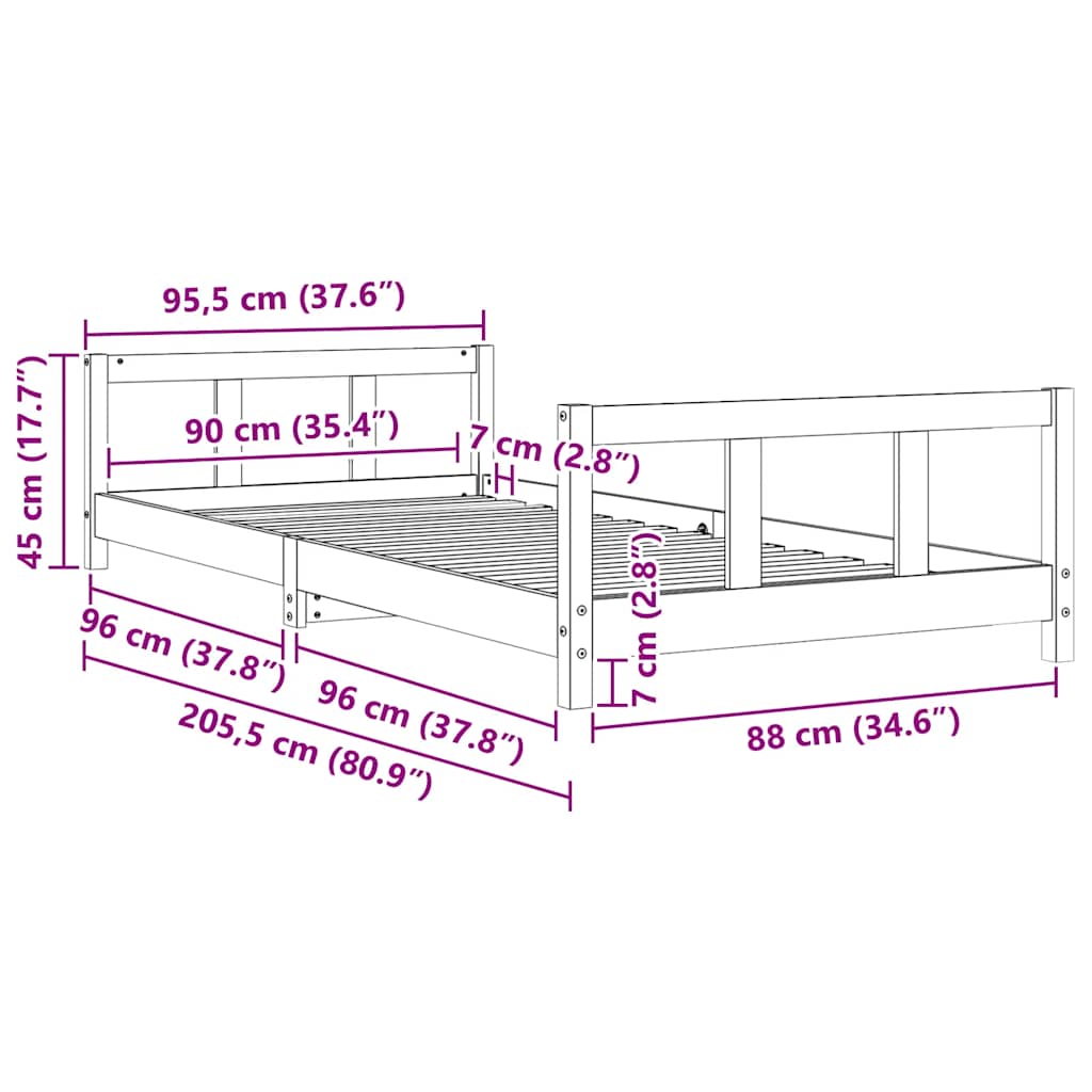 Kinderbett Weiß 90x200 cm Massivholz Kiefer