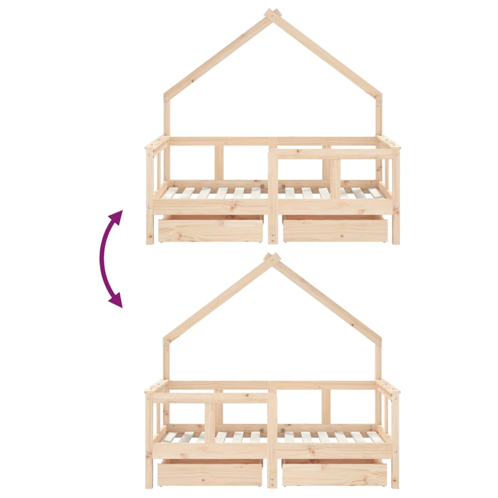 Kinderbett mit Schubladen 70x140 cm Massivholz Kiefer