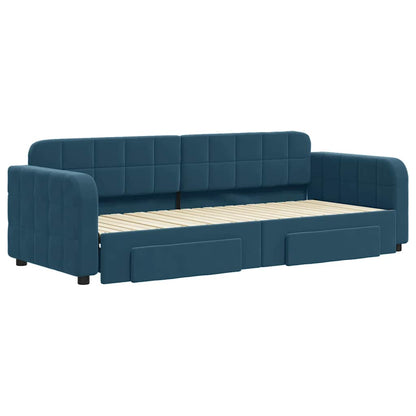 Tagesbett Ausziehbar mit Schubladen Blau 80x200 cm Samt