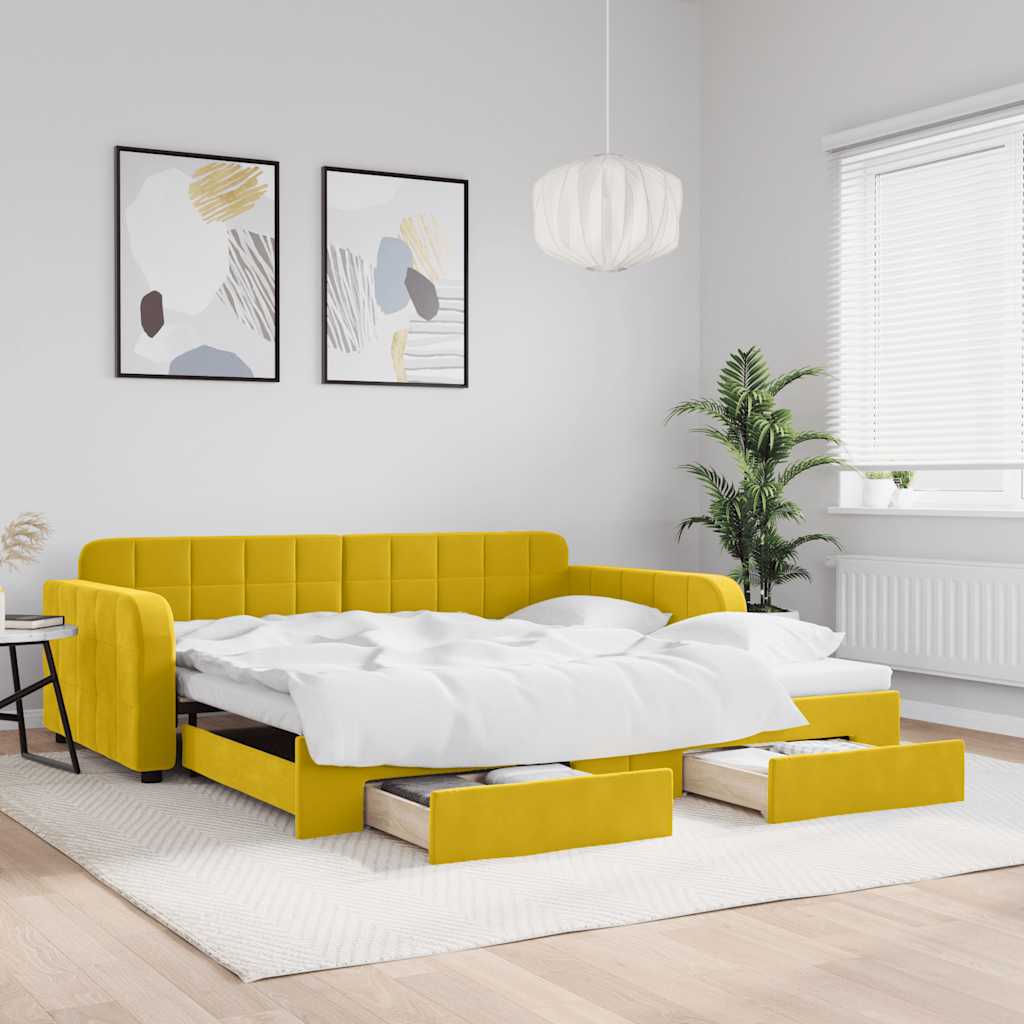 Tagesbett Ausziehbar mit Schubladen Gelb 100x200 cm Samt