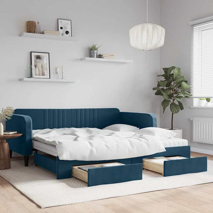 Tagesbett Ausziehbar mit Schubladen Blau 100x200 cm Samt