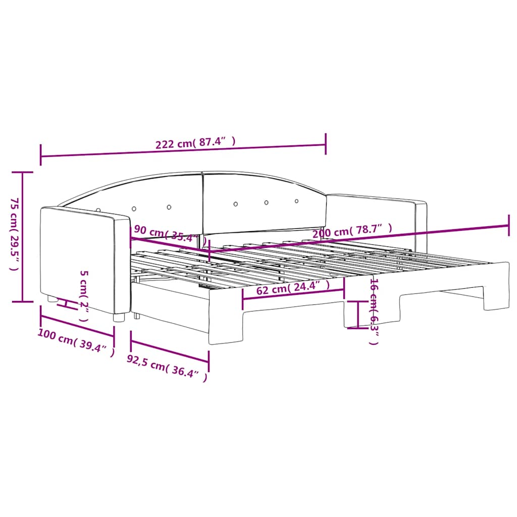 Tagesbett Ausziehbar Blau 90x200 cm Samt