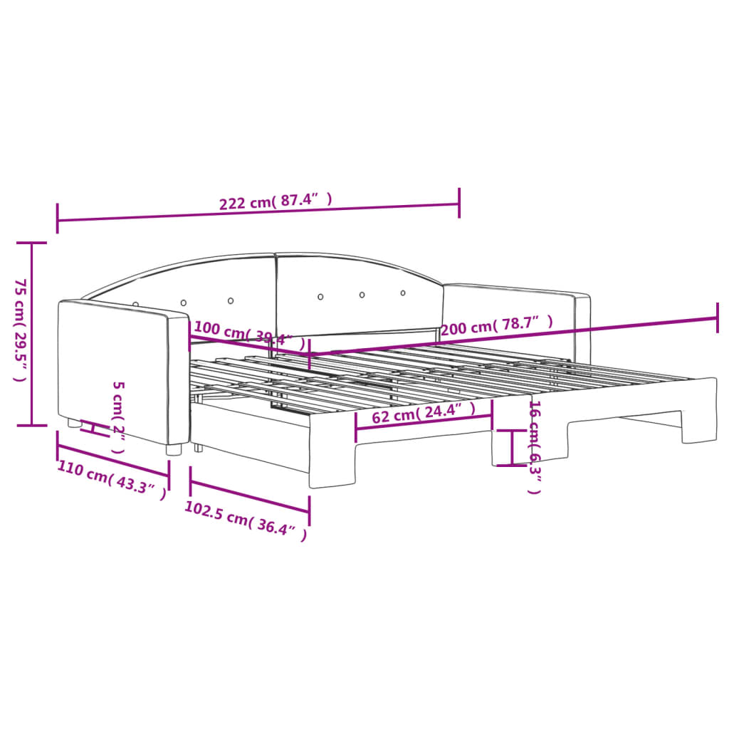 Tagesbett Ausziehbar Schwarz 100x200 cm Samt