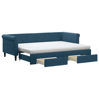 Tagesbett Ausziehbar mit Schubladen Blau 80x200 cm Samt