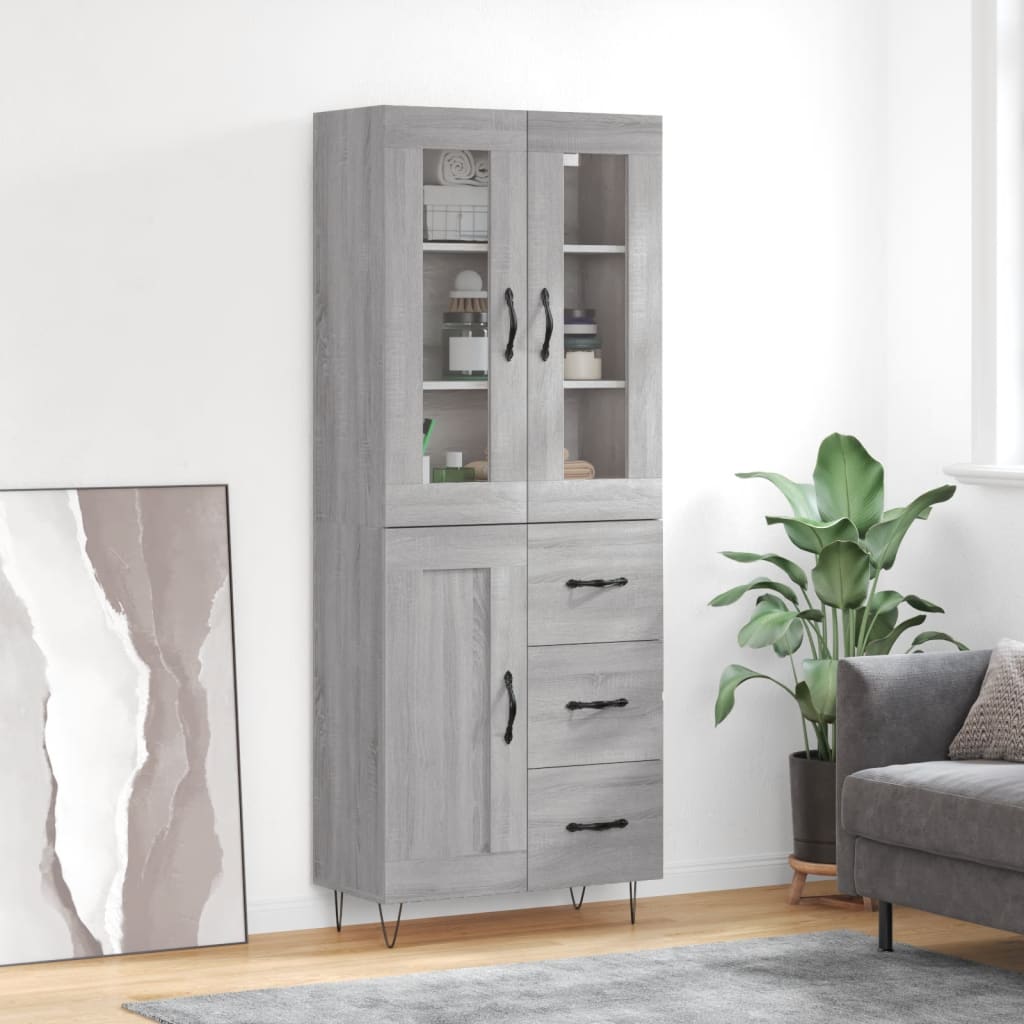 Highboard Grau Sonoma 69,5x34x180 cm Holzwerkstoff