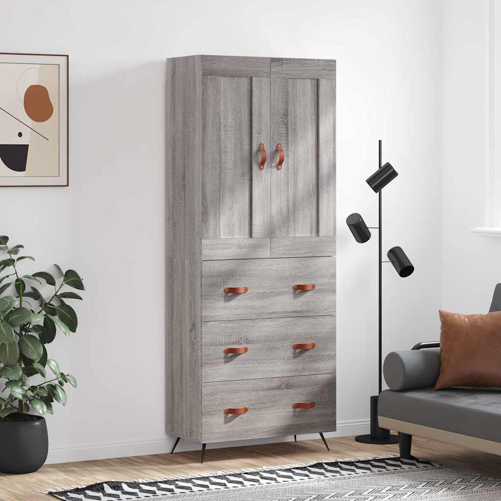 Highboard Grau Sonoma 69,5x34x180 cm Holzwerkstoff