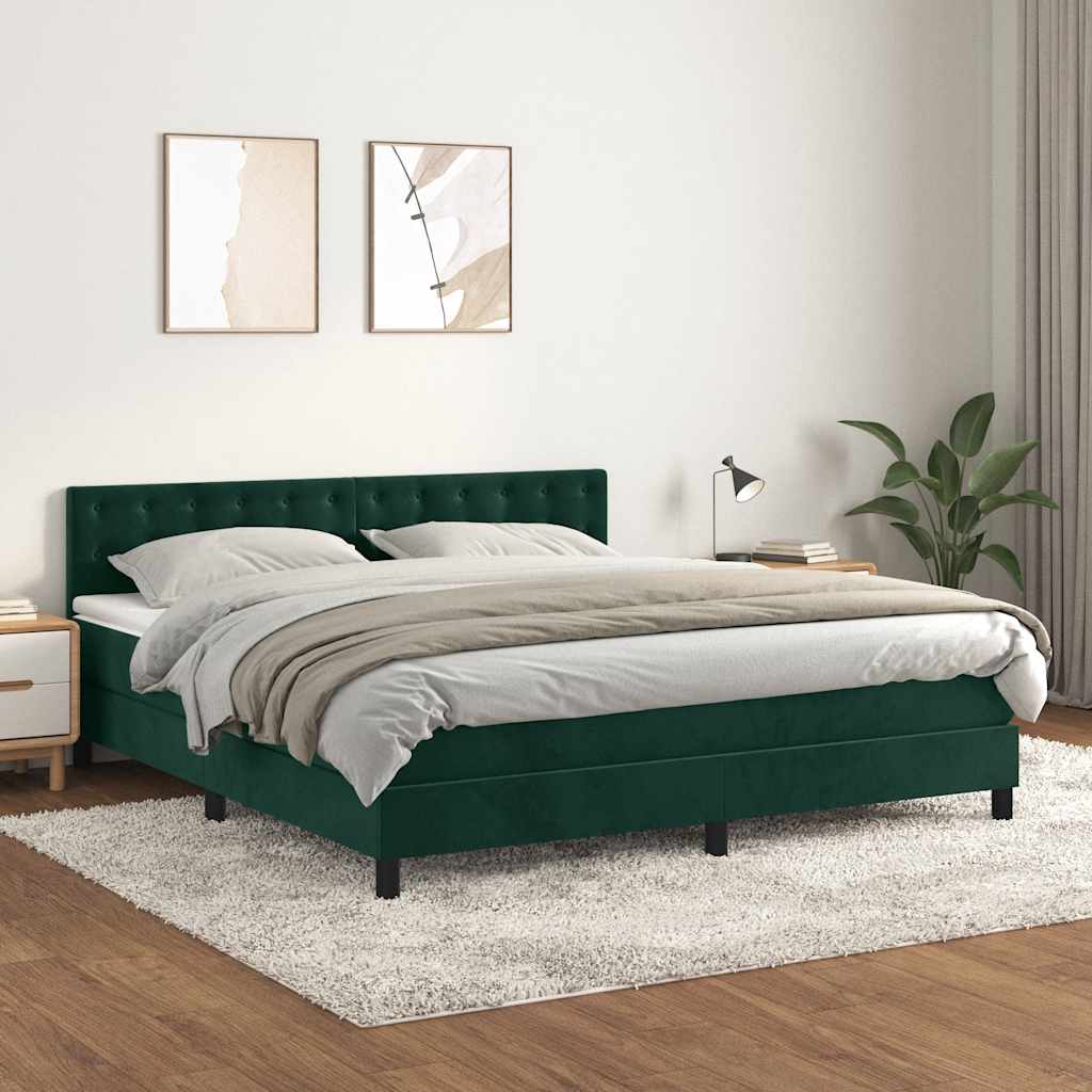 Boxspringbett mit Matratze Dunkelgrün 180x200 cm Samt