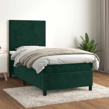 Boxspringbett mit Matratze Dunkelgrün 90x190 cm Samt